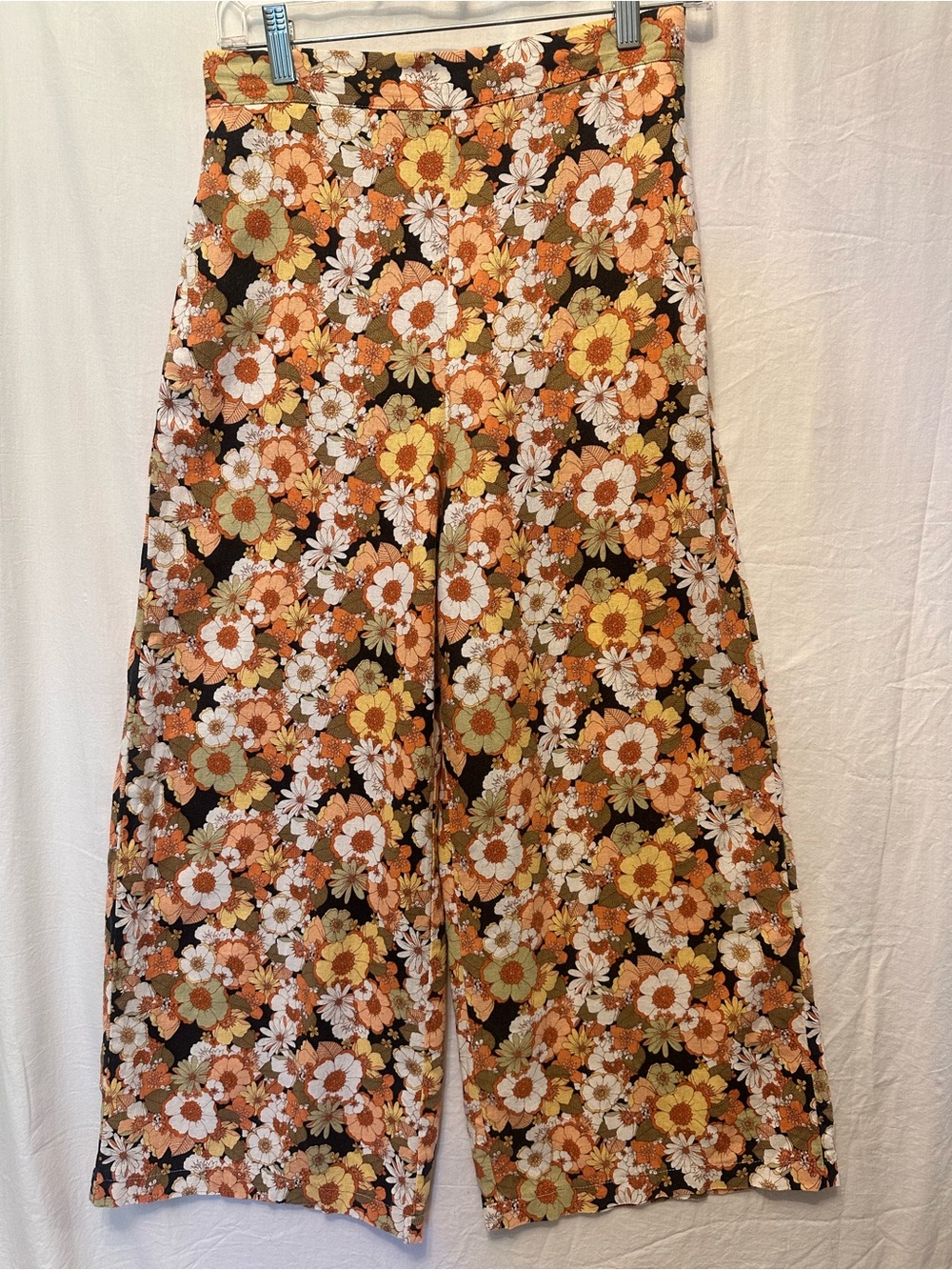 Haver + Blair XS 70s Floral Linen Blend Wide Leg Pants Retro Boho